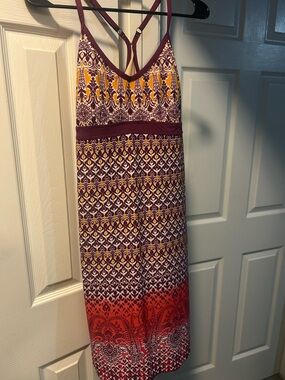 Athleta Strappy Maxi Dress in Burgundy, Yellow & Orange Ombre